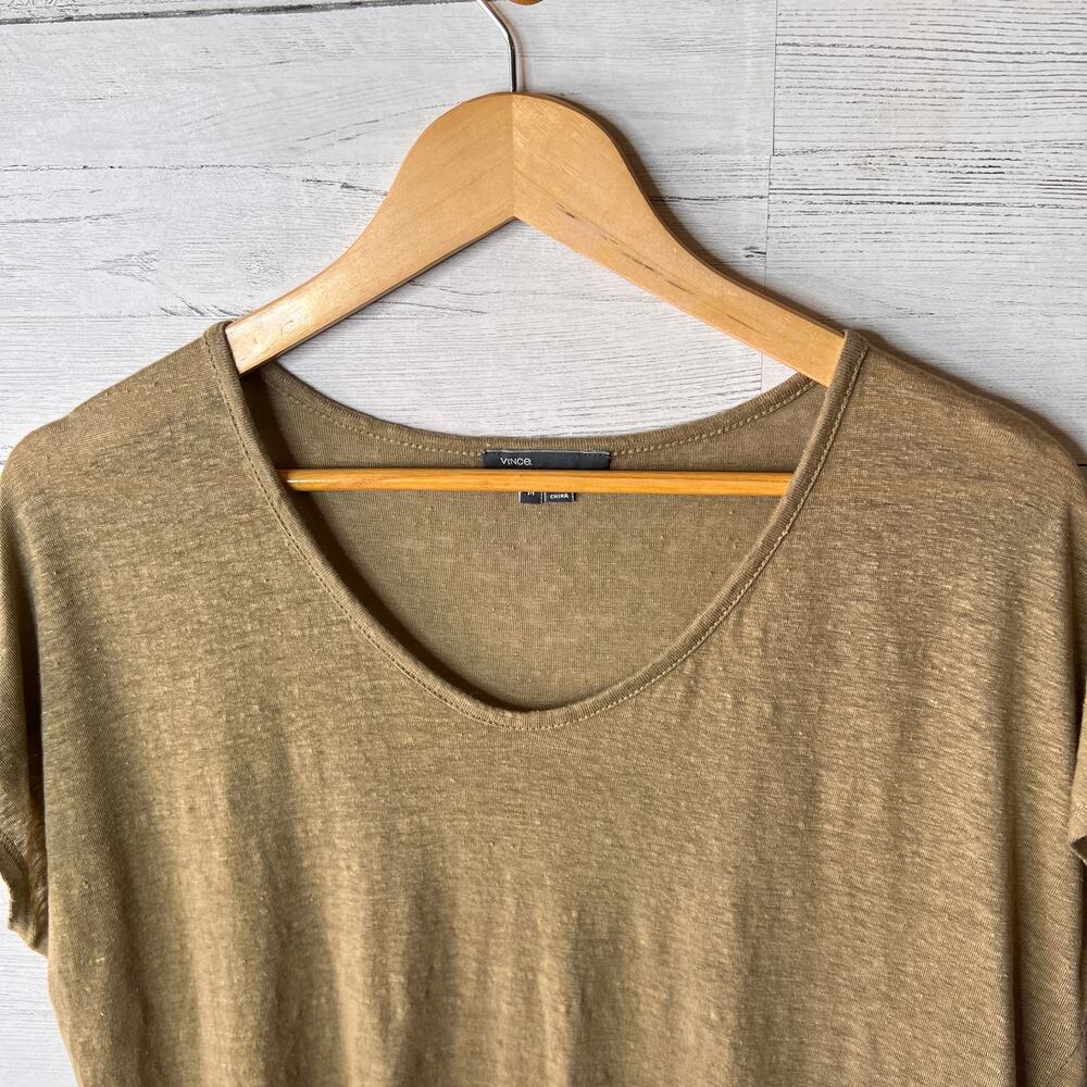 Vince Shirt Womens Size Medium Tan 100% Linen Top Breathable Summertime - Picture 7 of 16